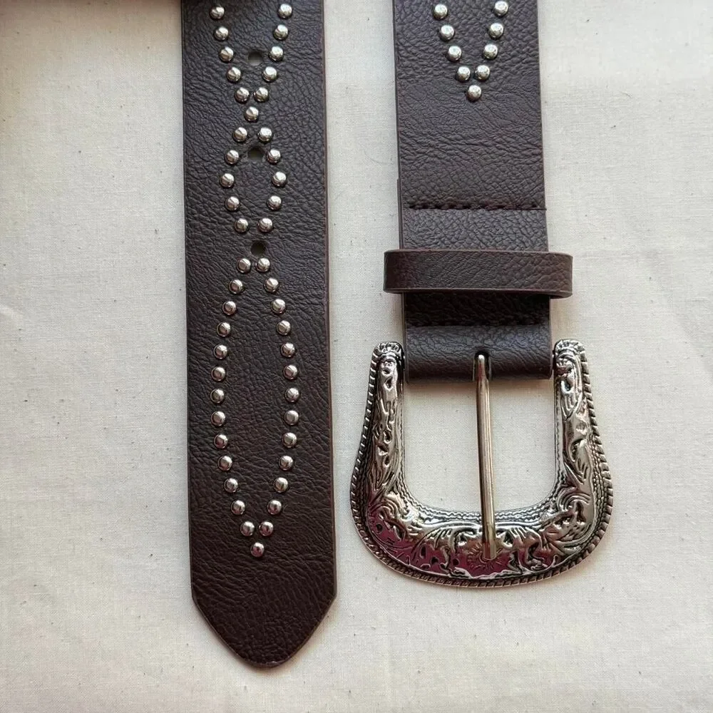 y2k style brown american western studded design belt